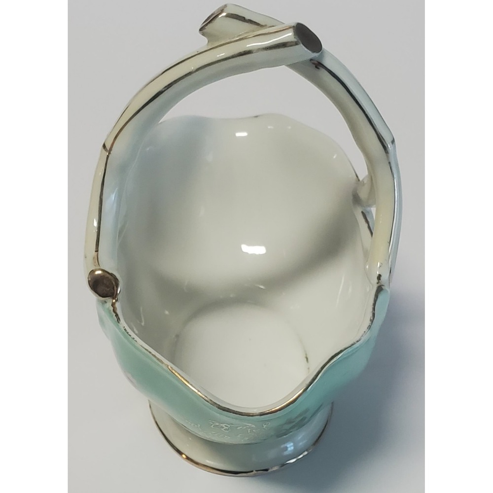 VTG Norcrest Fine China Trinket Basket Aqua/Pink/White HandPaint Gold Leaf 8/156 - Picture 6 of 11